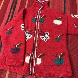 Vintage Indian Weavings Ecuador Wool Cardigan Cottagecore Handmade Chunky Knit